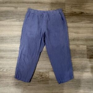 Pure Jill Garment Dyed Linen Pull On Pants Blue Purple Petite Medium